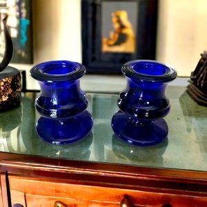 Vintage Cobalt Blue, Set of 2 Candlestick Holders